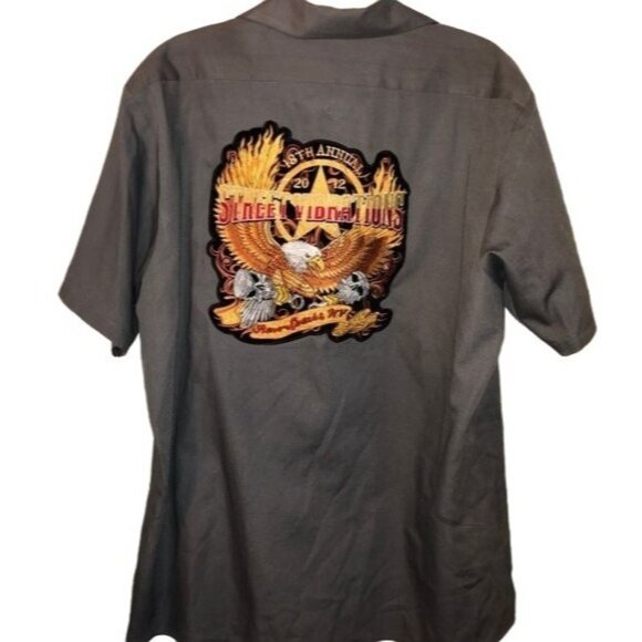 Biker st vibration button up gray biker collar shirt patch eagle 2012 18th READ - Picture 1 of 5
